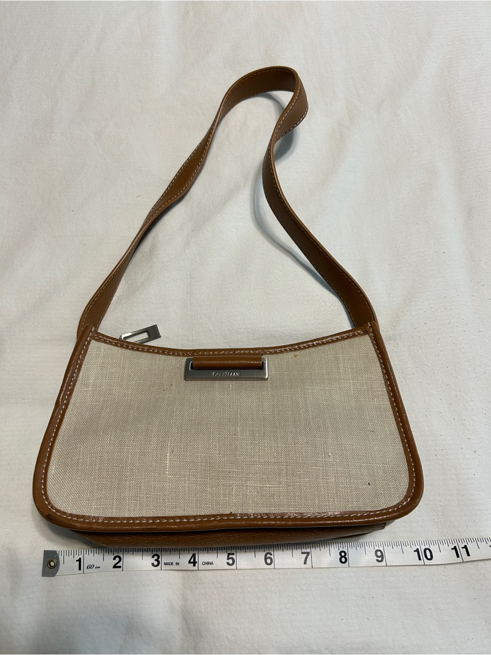 Vintage Cole Haan Canvas Shoulder Bag with Tan Leather Trim